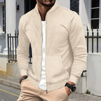 Men's Slim Fit Stand Collar Zip Jacket with Clean Minimalist Streetwear Design