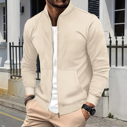 Men's Slim Fit Stand Collar Zip Jacket with Clean Minimalist Streetwear Design