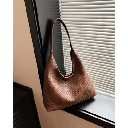Woven Texture Vegan Leather Hobo Tote Bag with Large Capacity Design