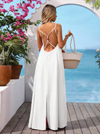Cross Back Maxi Dress With Relaxed Silhouette And Soft Drape