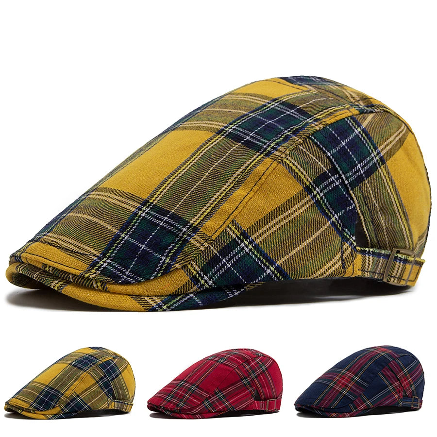 Vintage Plaid Flat Cap Adjustable Ivy Newsboy Hat for Everyday Streetwear Style