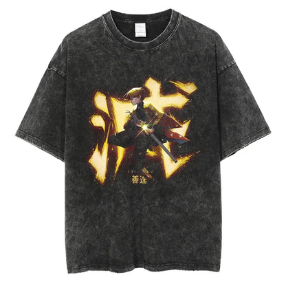 Anime-Inspired Vintage Washed Oversized Graphic Japanese Streetwear Casual T-Shirt