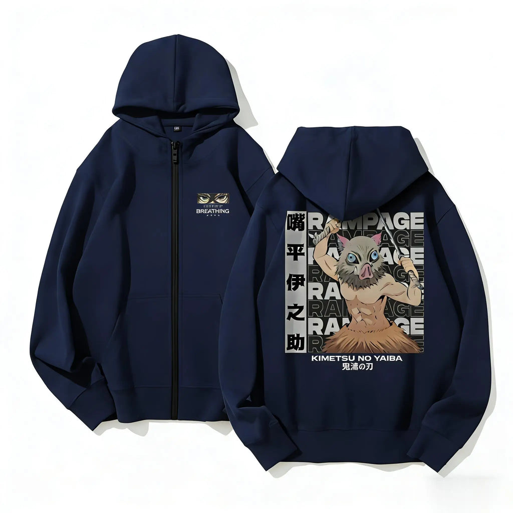 Anime Manga Zip Hoodie With Oversized Retro Streetwear Graphic Design