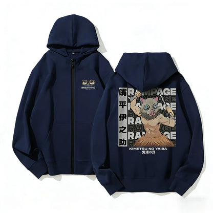 Anime Manga Zip Hoodie With Oversized Retro Streetwear Graphic Design
