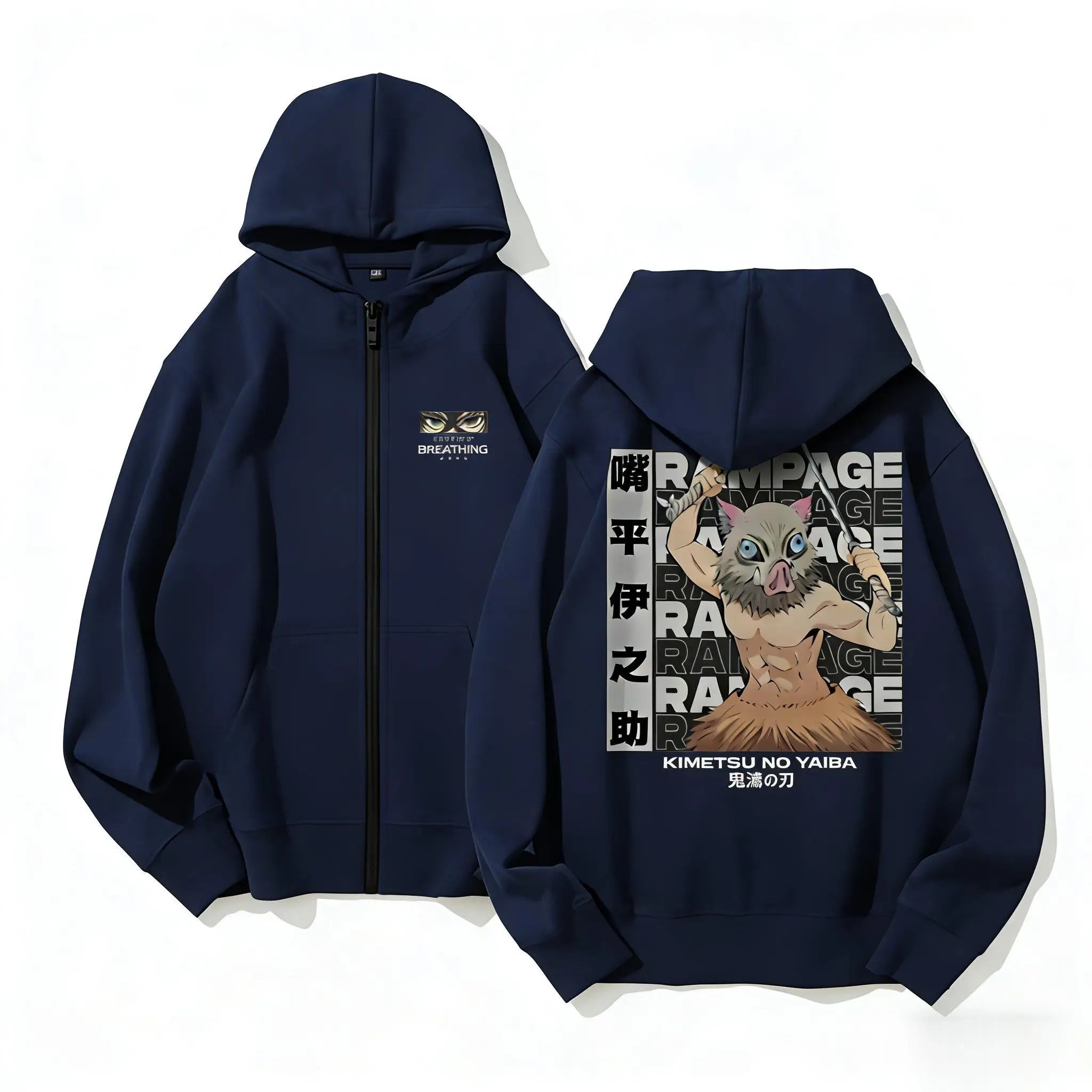 Anime-Inspired Manga Streetwear Zip Hoodie with Fierce Beast Graphic Artwork