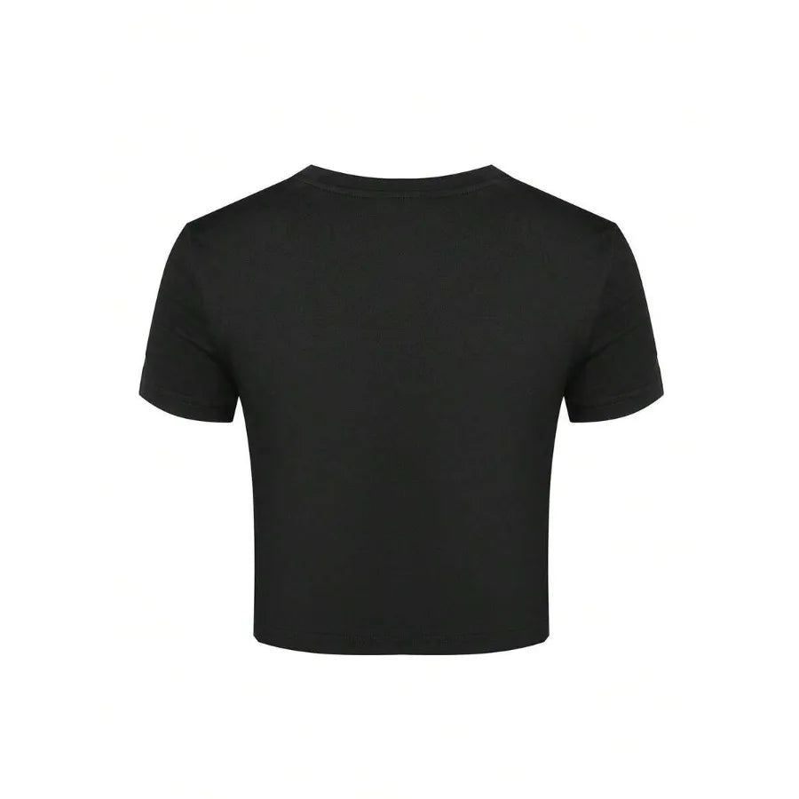Dark Graphic Crop Tee with Gothic Artwork and Fitted Streetwear Silhouette