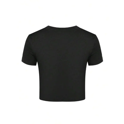 Dark Graphic Crop Tee with Gothic Artwork and Fitted Streetwear Silhouette