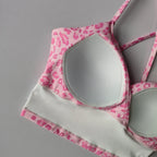 Playful Cherry Print Longline Sports Bra with Strappy Criss-Cross Back