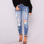 High Stretch Distressed Skinny Denim Jeans with Low Rise Slim Fit Streetwear Style