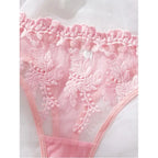 Delicate Pink Floral Embroidery Underwire Bra and Panty Lingerie Set