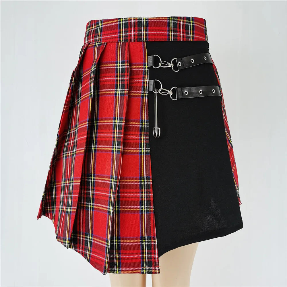 Plaid Pleated Mini Skirt High Waist Alternative Fashion Streetwear Bottom