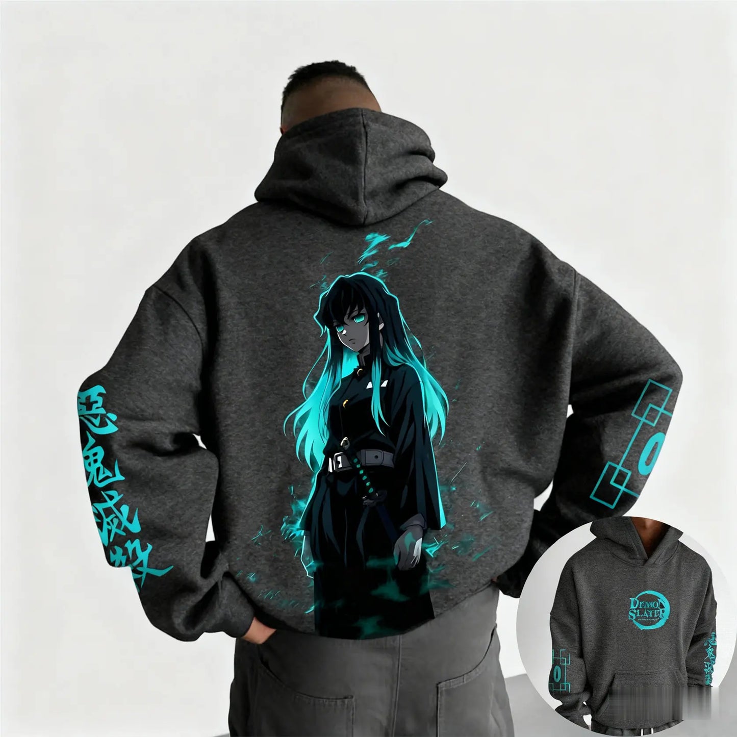 Dark Anime Cyber Streetwear Hoodie with Manga-Inspired Neon Character Artwork