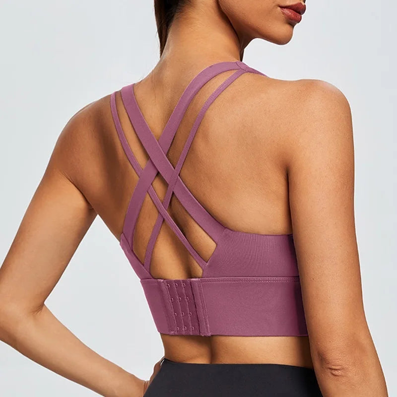 Mauve Criss-Cross Back Sports Bra with Keyhole Detail and Adjustable Band