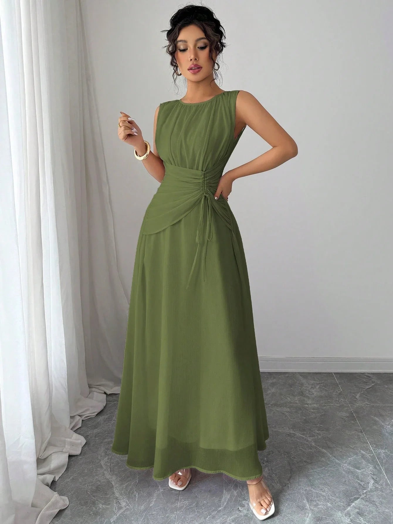 Sleeveless Chiffon Maxi Dress with Flowing A-Line Silhouette and Soft Drape