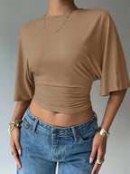 Batwing Sleeve Crop Tee with Relaxed Fit and Minimalist Casual Style