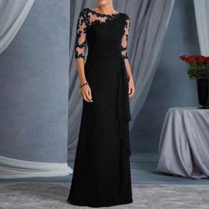 Lace Detail Floor Length Dress With Soft Structured Silhouette