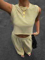 Women's Striped Sleeveless Top and Wide Leg Pants Relaxed Matching Set