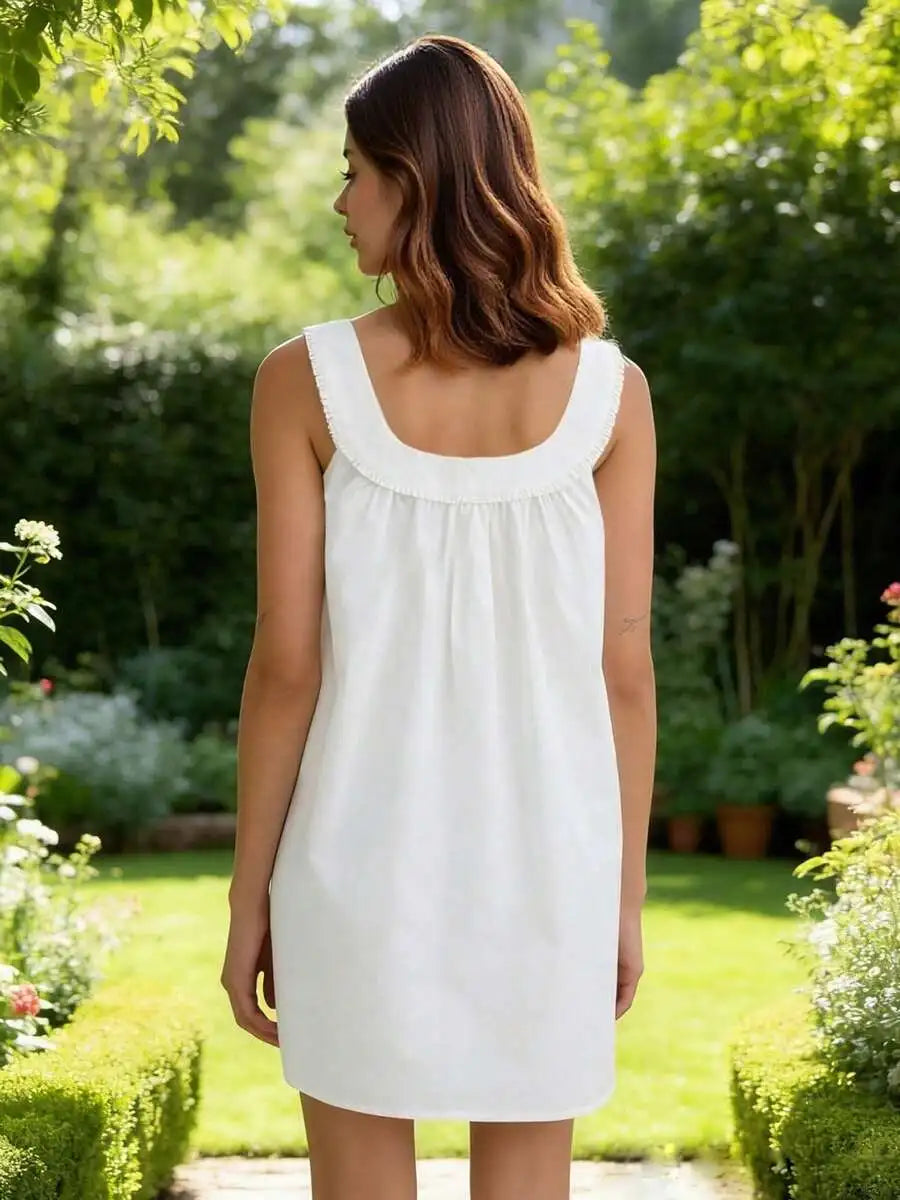 Sleeveless Ruffle Neck Loose Fit A-Line Mini Dress for Casual Summer Style