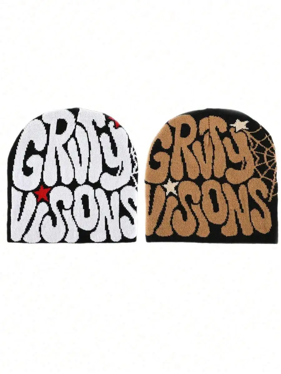 Bold Typography Acrylic Knit Beanie for Contemporary Streetwear Winter Casual Everyday Fashion Style