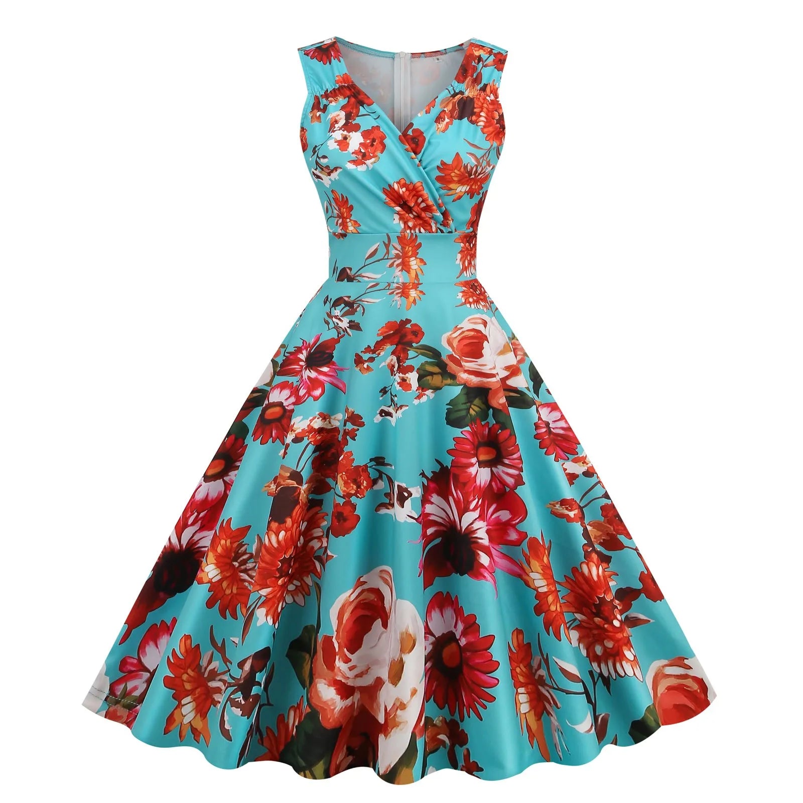 Vintage Floral Gothic Flare Dress with Retro Streetwear Style