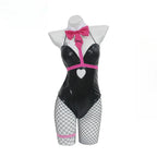 Daring Black Bodysuit Set with Pink Harness Details and Heart Cutout