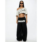 Women's Asymmetric Off Shoulder Graphic Crop T-Shirt for Modern Streetwear and Casual Everyday Style