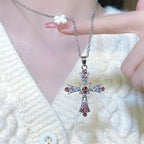 Crystal Cross Pendant Necklace for Gothic Y2K and Dark Feminine Fashion