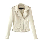 Women's Belted Faux Leather Moto Jacket with Asymmetrical Zip Streetwear Outerwear Style