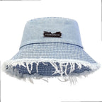 Distressed Denim Bucket Hat Frayed Brim Casual Streetwear Fisherman Outdoor Cap