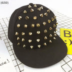 Studded Flat Brim Baseball Cap with Decorative Rivet Details for Y2K Streetwear Fashion