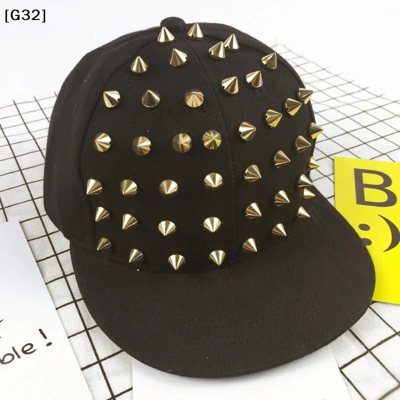 Studded Flat Brim Baseball Cap with Decorative Rivet Details for Y2K Streetwear Fashion