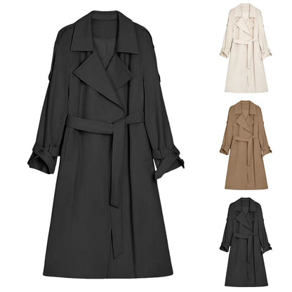 Women's Mid-Length Belted Trench Coat Lightweight Casual Everyday Layering Outerwear