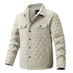 Men's Quilted Diamond Pattern Button Front Overshirt Jacket with Utility Pockets for Everyday Style