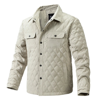 Men's Quilted Diamond Pattern Button Front Overshirt Jacket with Utility Pockets for Everyday Style