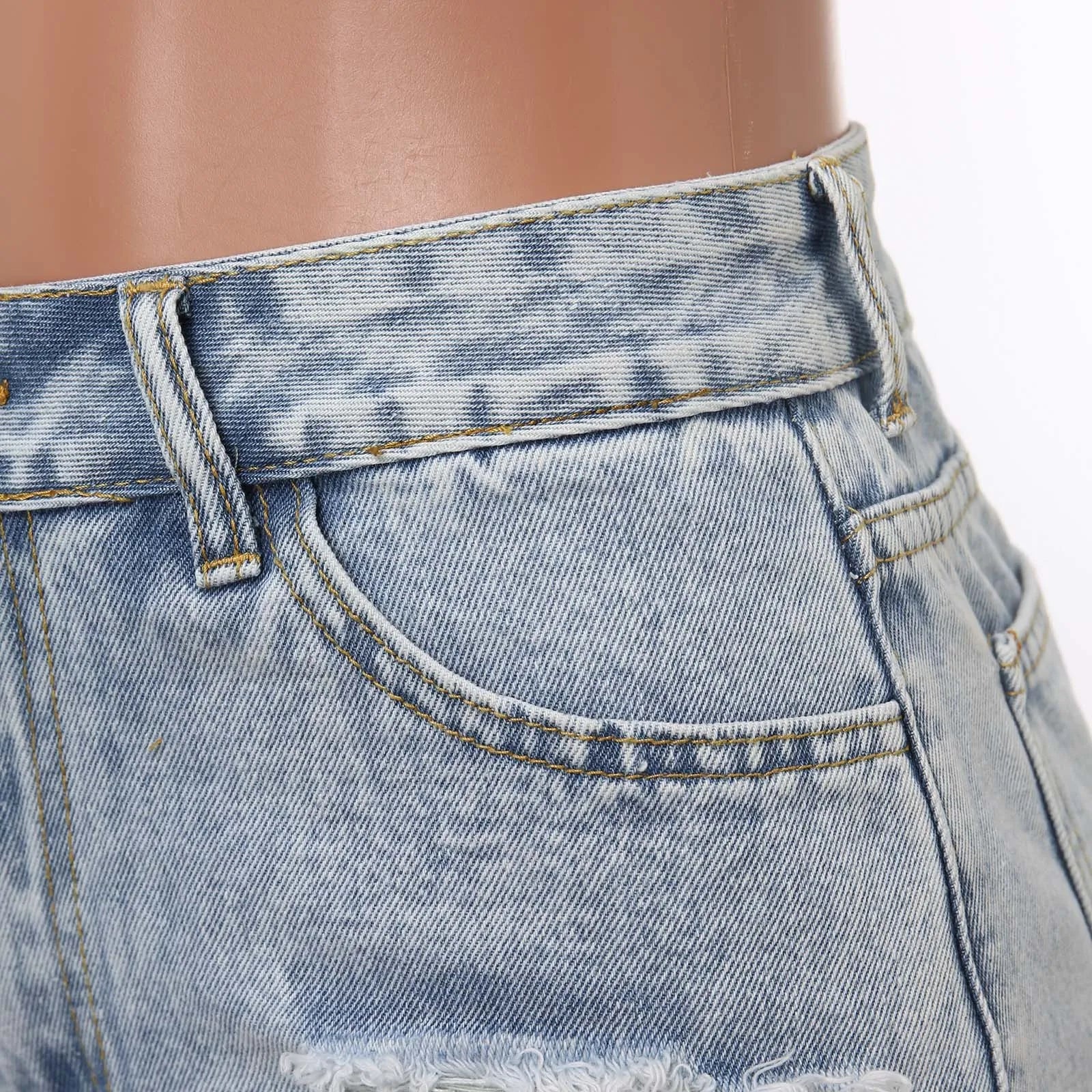Women's High Waist Distressed Denim Style Shorts with Frayed Hem Casual Everyday Design