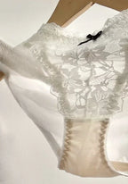 Embroidered Floral Lace Front-Closure Bra and Matching Low-Rise Brief Set with Strappy Back Details
