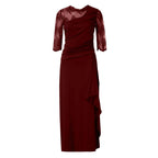 Lace Detail Maxi Dress with Sheer Sleeves and Elegant Column Silhouette