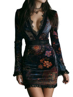 Dark Floral Mesh Gothic Mini Dress with Alternative Nightwear Aesthetic