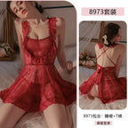 Romantic Sheer Black Floral Lace Ruffled Babydoll Dress