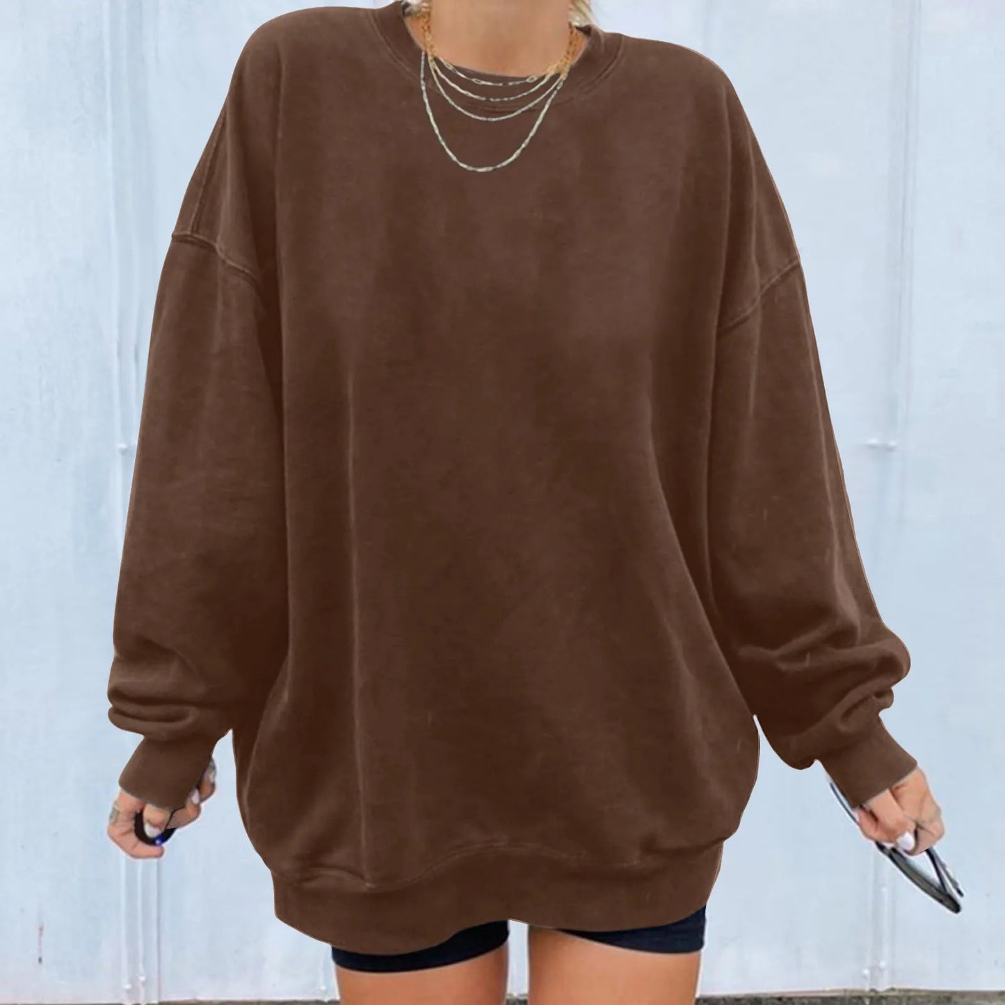 Women's Oversized Drop Shoulder Pullover Sweatshirt for Relaxed Everyday Casual Streetwear Style
