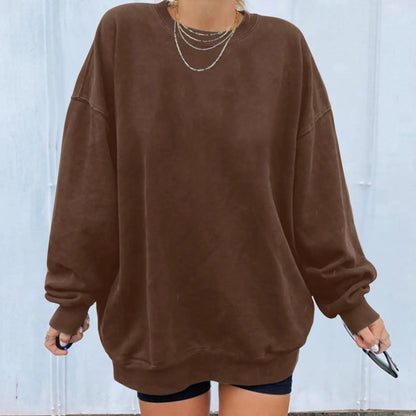 Women's Oversized Drop Shoulder Pullover Sweatshirt for Relaxed Everyday Casual Streetwear Style