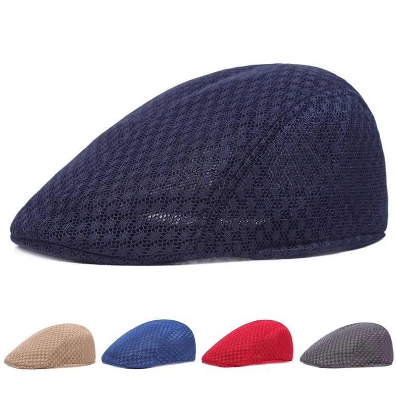 Breathable Plaid Ivy Flat Cap Adjustable Casual Vintage Streetwear Beret Hat