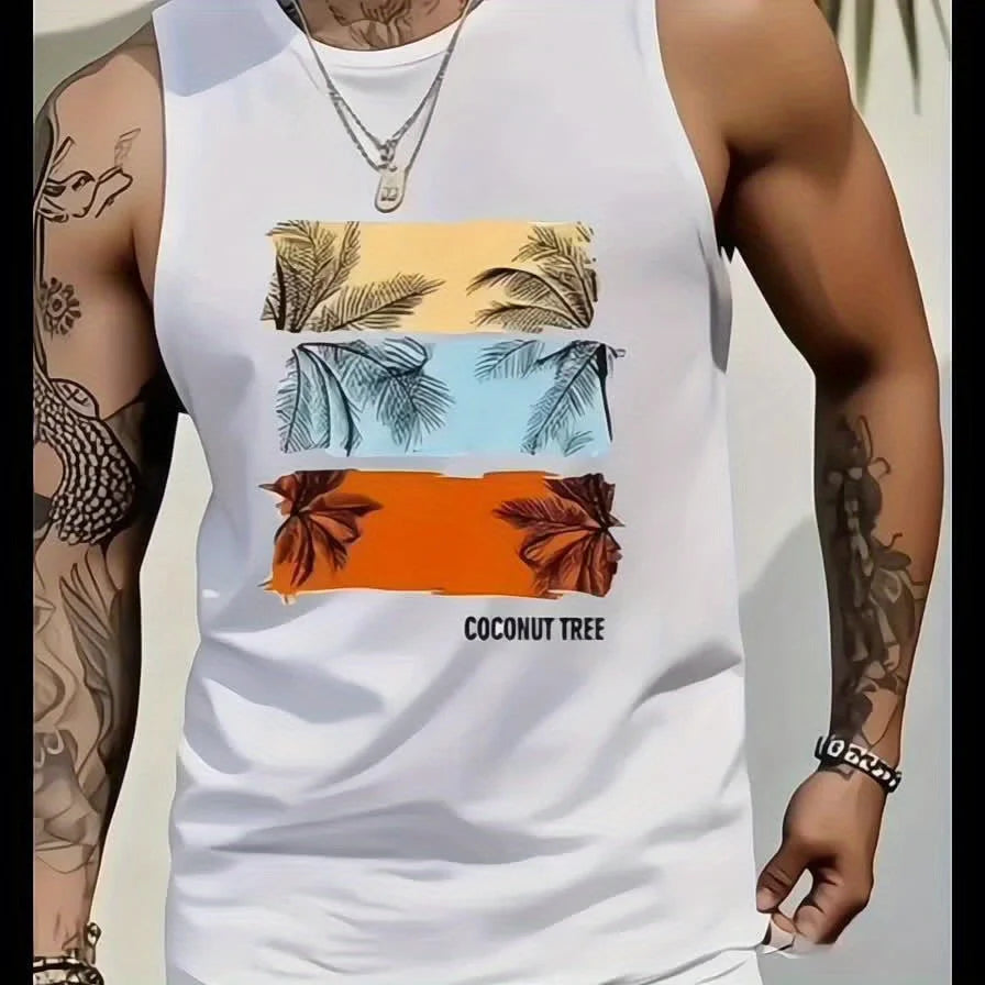 Artistic Cotton Tank Top with Retro Illustration Panels and Contemporary Streetwear Appeal