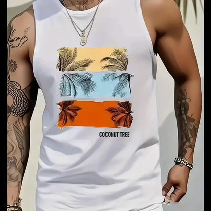 Artistic Cotton Tank Top with Retro Illustration Panels and Contemporary Streetwear Appeal