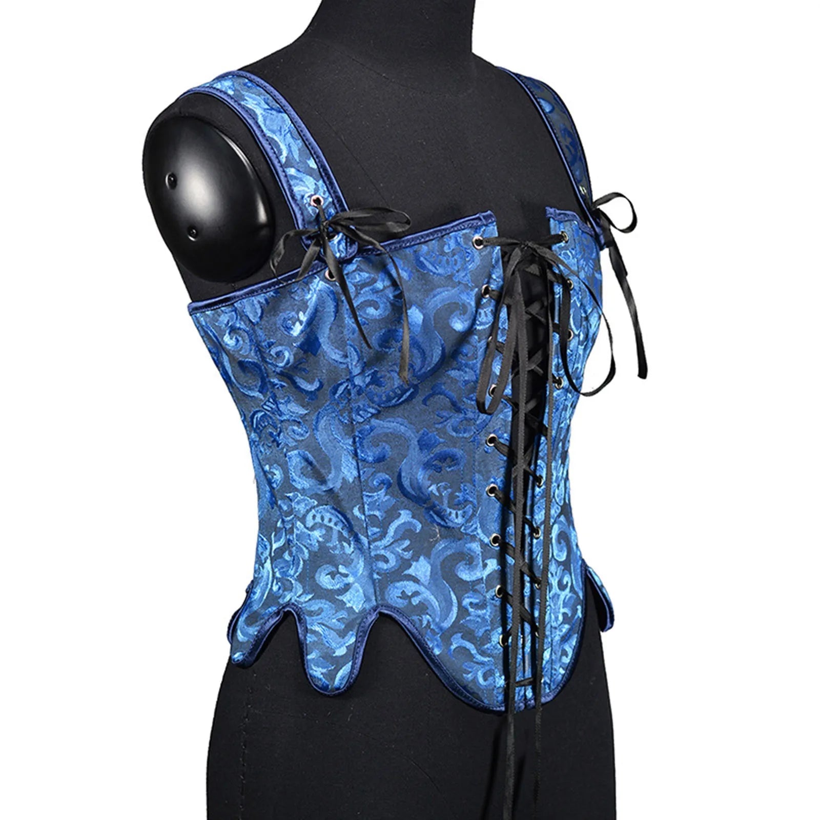 Jacquard Lace-Up Corset Vest with Structured Panels and Vintage-Inspired Design