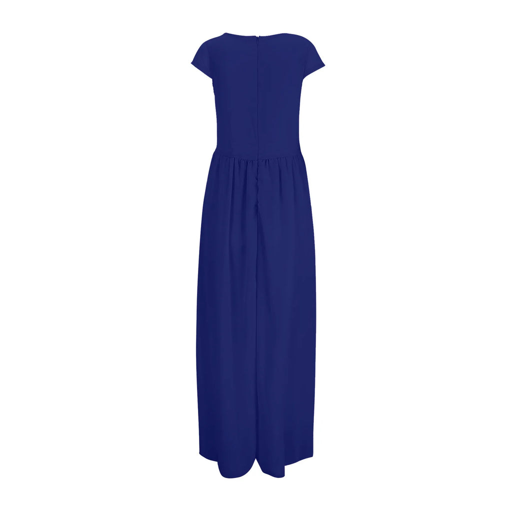 Flowing V Neck Maxi Dress With Soft Pleated Movement