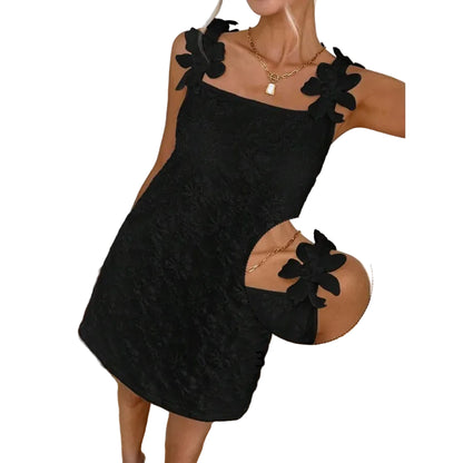 Floral Accent Gothic Mini Dress with Anime-Inspired Feminine Streetwear Style