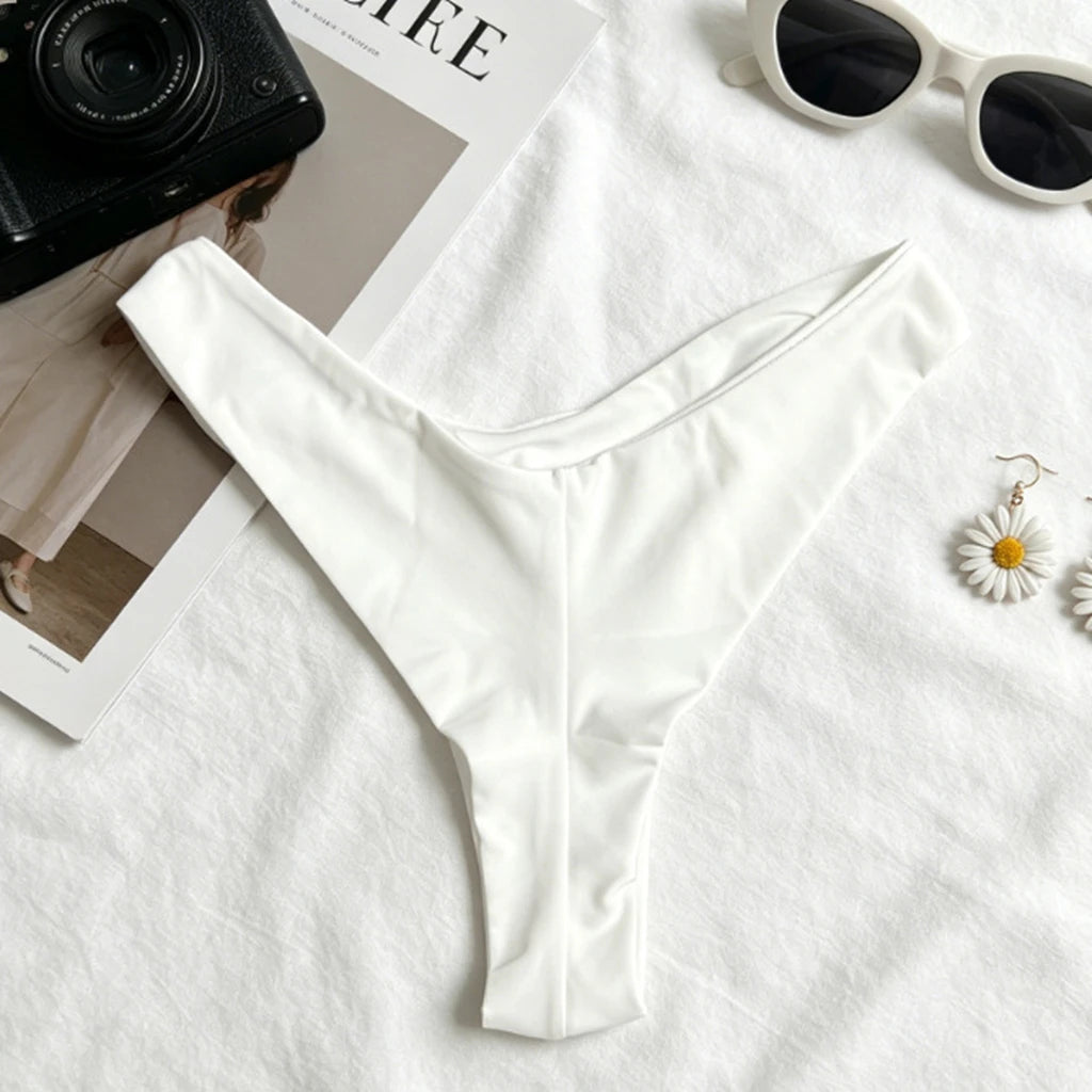 Structured White Underwire Bikini Set with Gold-Tone Hardware and High-Cut Bottoms