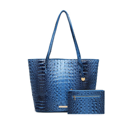 Croc Embossed Bucket Tote Bag with Matching Wristlet Large Capacity Shoulder Handbag