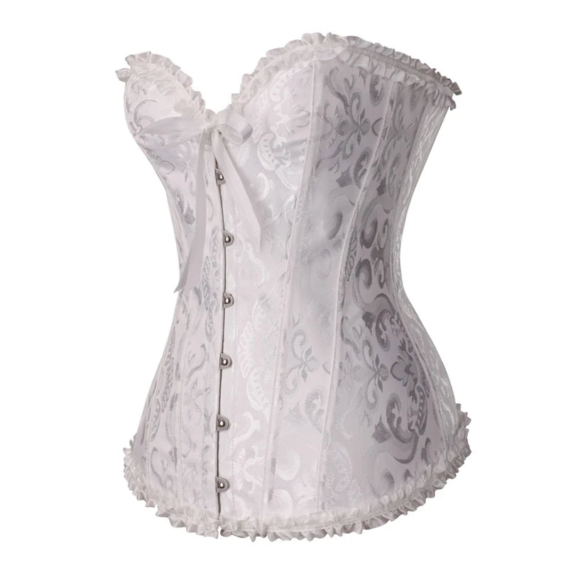 Floral Lace Overbust Corset with Structured Boning and Vintage-Inspired Styling